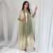 Ombre Print Muslim Abaya With Pleated Detail – Loose Fit Open Front Robe For Daily Modesty (Pink/Brown/Green, One Size)_ecoleips.com