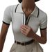Women's Clothing Slim Short Sleeved Lapel Tops New Thread Tight Contrast Color Temperament Knitted Sweaters_ecoleips.com