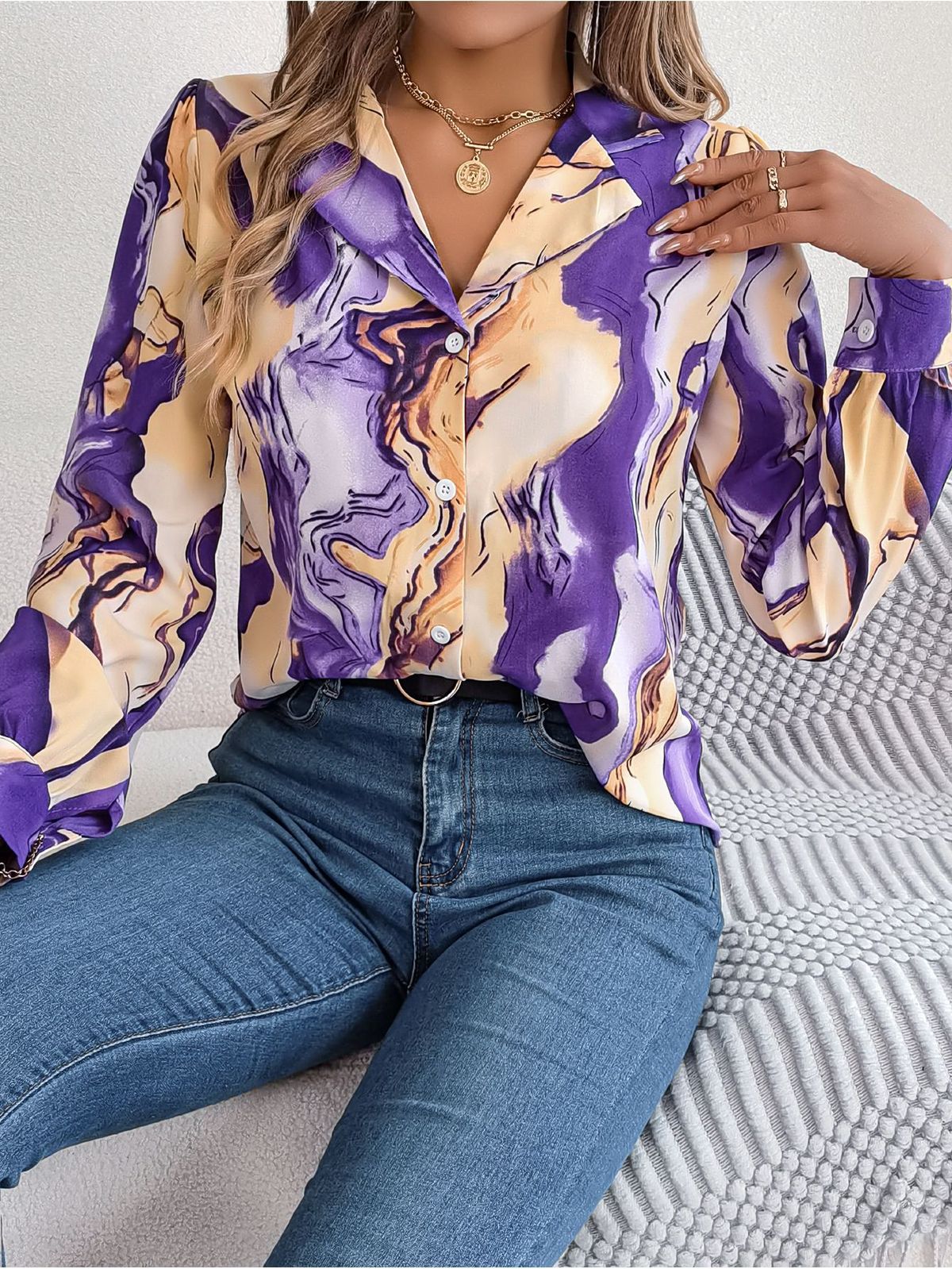 Real Shot Of 2026 Spring/Summer European And American Casual Color-block Striped Long-sleeve Shirt With Suit Collar,_ecoleips.com