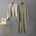 Cross-Border Fashion Elegant Sleeve Autumn Winter Women's Knitted Long Dress Slimming Shawl Coat Two-Piece Set_ecoleips.com