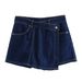 Women's Summer New V-Neck Pullover Short Shirt + Double Breasted High Waist Denim Skirt Pants Set_ecoleips.com