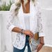 Women's Clothing Solid Color Lace Shirt Jacket Spring Summer Fashion Elegant England Style Regular Fit Blouse_ecoleips.com