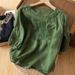 Women's Clothing High End Ramie And Linen Large Size Middle Aged Mother Summer Short Sleeved Shirt_ecoleips.com