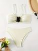 Elegant Floral Bikini Set – Solid Color & 3D Floral Accents (Stylish & Comfortable For Beach & Pool)_ecoleips.com