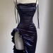 Elegant Satin Sleeveless Slit Dress - V-Neck High Waist Bodycon Long Dress For Women (Purple, Blue)_ecoleips.com