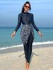 Women's Clothing Conservative Muslim Women's One-Piece Swimsuit Long Sleeve Tight Print Separate Long Pants Swimming Suit High Elasticity Polyester_ecoleips.com