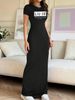 Elegant Casual Long Dress Slim Fit Round Neck Short Sleeve For Women Spring Summer Fashion Flattering Women's Clothing_ecoleips.com