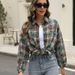 Streetwear Plaid Shirt For Women – Distressed Long Sleeve Shacket With Chest Pocket (Khaki/Green/Red/Blue)_ecoleips.com