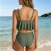 Modest Flowy Ruffle Tankini Two Piece Set U-Neck Wide Straps Ruched High Cut High Waist Briefs Women Summer Pool Bathing Suit_ecoleips.com
