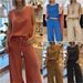 Women's Clothing Cotton And Linen Solid Color Sleeveless Pants Two Piece Set_ecoleips.com
