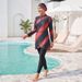 3PCS/set Muslim Burkini Modest Swimwear Gradient Red Black Full Cover Long Sleeve Hijab Swimsuit Islamic Beachwear_ecoleips.com