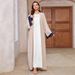 Women's New Muslim Fashion Cardigan Dubai Arabic Embroidery Color Block Robe Batwing Sleeve_ecoleips.com