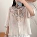 Cotton And Linen Heavy Industry Embroidered Half Sleeve Spring And Summer Shirt Women's Slimming All-Match Half Sleeve E_ecoleips.com