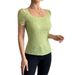 Women's Clothing Solid Color Lace Slim Square Short Sleeved T Shirt Tops_ecoleips.com