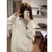 Women's Korean Style Fleece Lined round Neck Sweatshirt Autumn Winter Thickened Machine Embroidered Warm Casual Fashionable Sweater_ecoleips.com
