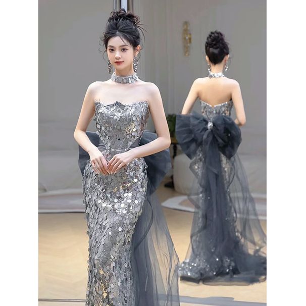 Women's Clothing Evening Dress Engagement Toast Dress Light Luxury Niche High End Host Graduation Fishtail French Sequins High End_ecoleips.com