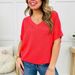 European And American Summer Multi-color V-neck Ribbed T-shirt, Casual Loose Short-sleeve Top For Petite Women,_ecoleips.com