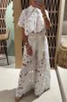 Women's Clothing Pure Color Sexy Hollow Cardigan Tops Wide Leg Pants Two Piece Set_ecoleips.com