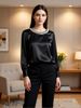 Elegant French-Inspired Pearl Embellished Satin Blouse - Round Neck, Long Sleeve, Pure Color, Office & Casual Wear (Black/White/Beige/Green, S-XXL)_ecoleips.com