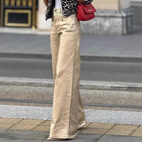 Women's Clothing Women's Retro Style Flared Straight Loose Trousers High Waist Solid Color Casual 8100_ecoleips.com