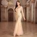 Women's Clothing Long Sleeved Round Neck Back Zipper Fishtail Skirt Banquet Evening Dress Female Spot_ecoleips.com