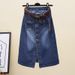 Women's Clothing High Waist Slim Fit Mid Length Denim Skirt For Women Retro Style One Row Of Buttons Slit A-Line Hip Skirt Spring_ecoleips.com