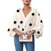 "Polka Dot Chiffon Blouse – Lantern Sleeve Button-Down Top For Women, Lightweight Summer Casual Shirt"_ecoleips.com
