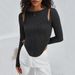 Voya Women's 2026 Irregular Round Neck Knitted Long Sleeve T-shirt Sexy Fashion Solid Color Top_ecoleips.com