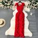 Women's Clothing High End Dress High End Light Luxury Niche Pleated Three Dimensional Ruffled Slim Long Temperament Dress_ecoleips.com