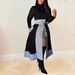 Women's Clothing S10608 popular slim-fit long-sleeved small turtleneck Plaid split midi dress two-piece set_ecoleips.com