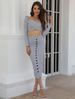 2 Piece Knit Outfit, Off Shoulder Long Sleeve Crop Top + High Waist Button Split Midi Pencil Skirt Two Piece Set_ecoleips.com