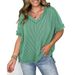 Women's Clothing New Twisted Stripe V Neck Bat Sleeve Splicing Slit Pullover T Shirt For Women_ecoleips.com
