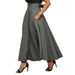 Elegant Flowy Midi Skirt With Crisscross Ties - Soft Polyester Fabric, A-Line Silhouette, Black/Grey/Burgundy, S/M/L Sizes_ecoleips.com