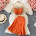 Women's Clothing Seaside Vacation Suit Summer New Style Backless Short Tube Top Suspender Top Two Piece Set High Waist Ruffled Skirt_ecoleips.com