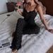 Women's Knitted Heart Print Lace Neckline Camisole And Pants Sexy Loungewear Set_ecoleips.com