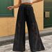 Women's Wide Leg Pants Solid Color Casual Lace Splicing Design Fashion_ecoleips.com