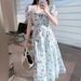 AD451 's New Seaside Vacation Bubble Sleeve Long Dress, High-end Floral Print Dress_ecoleips.com