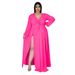 new fashion and sexy V-neck solid color large size dress for women with slit skirt design_ecoleips.com