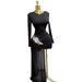 Women's Clothing Women's Slim Fit Long Sleeved Dress Black Rhinestone Detailing Sexy Cocktail Club Party Wear_ecoleips.com