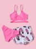 Women's Clothing fashion sexy bikini bikini multi-color feather pattern double pants three-piece_ecoleips.com