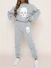 Women's Autumn And Winter Hip-hop Casual Street White Skull Pattern Printed Round Neck Sweatshirt+sports Pants Warm Suit-616_ecoleips.com