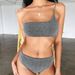 Women's One-Shoulder Glitter Bikini Set With Gold & Silver Shine - Sexy Swimwear For Beach & Pool - Comfortable & Stylish (S/M/L)_ecoleips.com