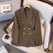 Women's Brown Double Breasted Casual Suit Jacket Long Sleeve Elegant Fashion Street Style Blazer For Spring Autumn_ecoleips.com