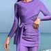 Women's Clothing Solid Color Lace Up Hip Skirt Long Sleeved Round Neck High Waist Short Dress Muslim Swimsuit Female_ecoleips.com