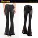 Women's Clothing Elastic Embroidered Flower Flared Pants Black Jeans Trousers_ecoleips.com