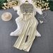 Women's Casual Knitwear Set Zipper Stand Collar Jacket Hong Kong Style Striped Shawl Wide Leg Pants 2025 New Arrival_ecoleips.com