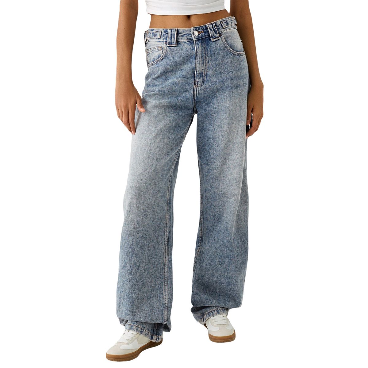 Relaxed Fit High Waist Wide Leg Jeans For Women - Vintage Washed Denim Pants With Stretch Comfort, Streetwear Style, Plus Size Friendly_ecoleips.com