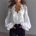 Women's Lace Patchwork Puff Sleeve Pleated Shirt American Style Clothing Top_ecoleips.com