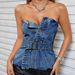 Women's Clothing Ins Sexy Backless Hot Girl Tube Top Denim Top_ecoleips.com