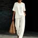 Women's 2 Piece Solid Color Loose Fit Top And Wide Leg Pants Set – Casual Chic Summer Outfit 2026_ecoleips.com
